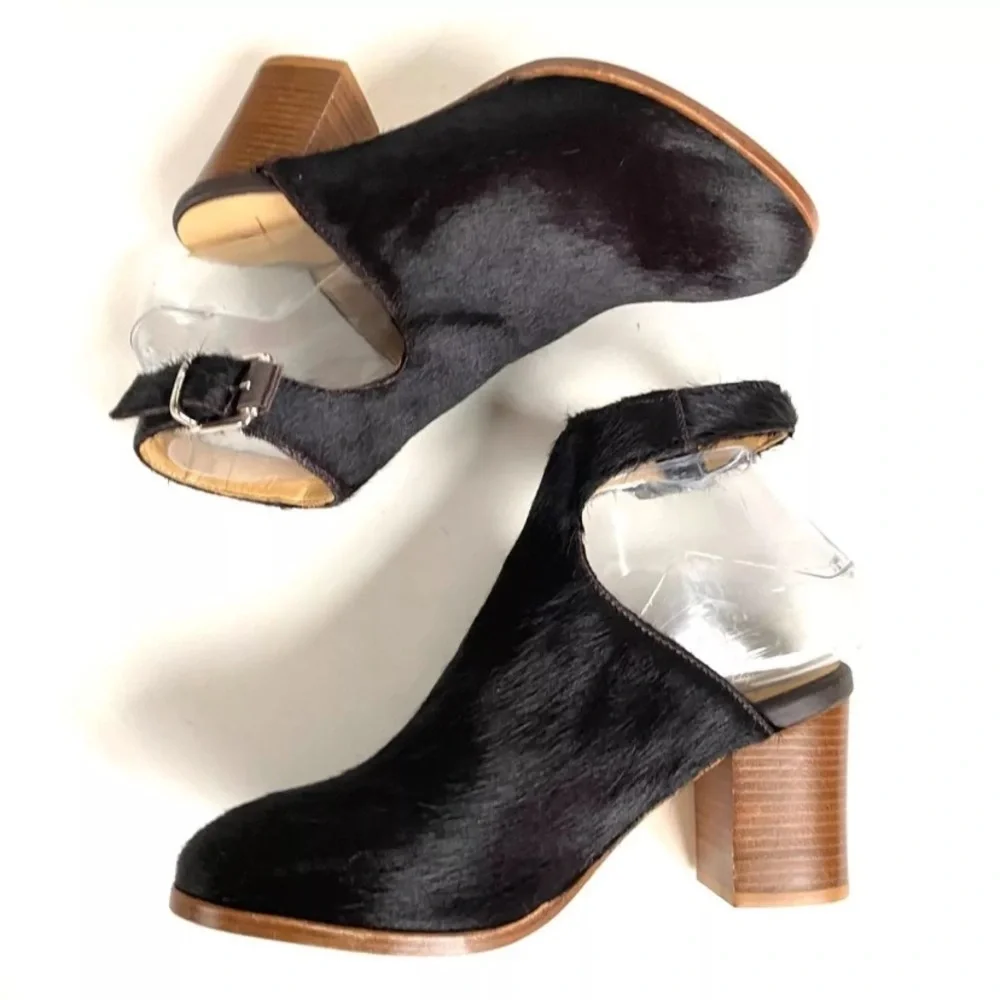 Thakoon Dark Brown Calf Hair Slingback Ankle Booties Block Heel EU 37